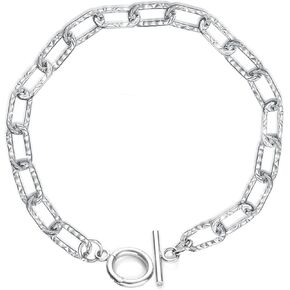 Italian 5.2mm Paperclip Link Chain Bracelet 925 Sterling Silver Paperclip Adjustable Bracelet with Toggle 6.5/7/7.5/8 Inch for Women in Saudi Arabia