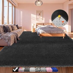 Black Area Rug for Bedroom, Soft Fluffy 5x7 Shaggy Rugs for Living Room, Upgrade Non-Slip Fuzzy Furry Shag Bedroom Rug, Plush Floor Large Carpet for Kids Girls Boys Dorms Room Home Decor Aesthetic in Saudi Arabia