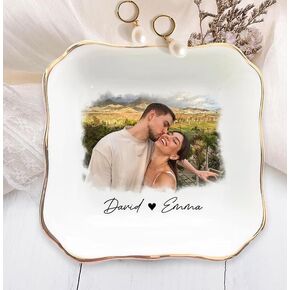 Chillever Personalized Couple Photo Jewelry Dish, Custom Portrait Ring Holder Tray, Valentine Style Keepsake for Husband Wife, Anniversary Home Décor A2 in Saudi Arabia