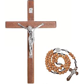 YI Boutique Crucifix Wall Cross, 8" Catholic Crosses, with Wooden Rosary, Wall crucifixes, Wood Crucifix for Wall, Jesus Christian Wall Hanging Cross in Saudi Arabia