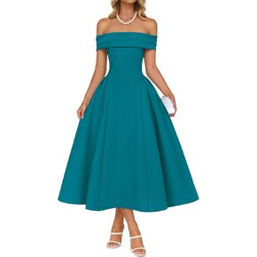 ZESICA Cocktail Dresses for Women's Elegant Off Shoulder Short Sleeve Swing A Line Wedding Evening Party Midi Dress in Kuwait