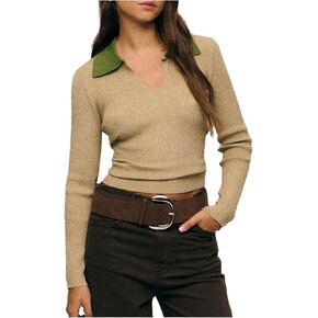 Women's Cut Out Collared Sweater Dressy Casual Long Sleeve Ribbed Knit Work Pullover Tops in Saudi Arabia
