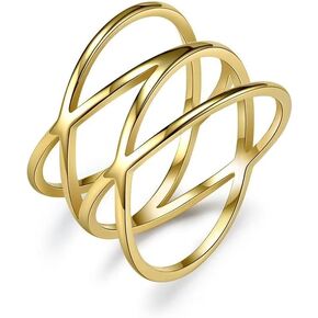 Stainless Steel Double X Criss Cross Statement Ring for Women Knuckle Stackable Party Cocktail Rings Wide Wedding Band Comfort Fit, Color Black Gold Silver in Saudi Arabia