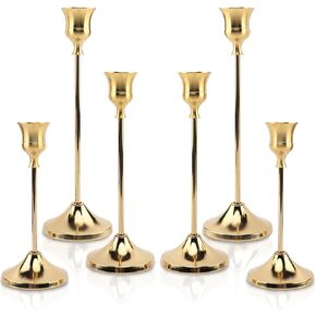 6PCS Candlestick Holders, Metal Taper Candle Holder, Gold Candle Holders for Table Centerpiece Mantel Party Wedding Christmas Home Decor(Color:Golden) in Kuwait