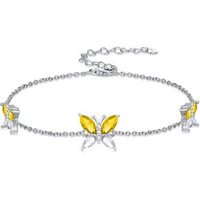 Butterfly Birthstone Charm Link Bracelet 925 Sterling Silver Butterfly Bracelet with 12 Months Birthstone Birthday Jewelry Gifts for Women Mom Her,Chain Length 7"+2" Extend in Kuwait