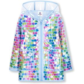 Welaken Girls Sequin Rainproof المقاومة للماء قابلة لإعادة الاستخدام مقنعين سترة أمطار خارجية مع بطانة in Kuwait