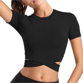 تي شيرت نسائي قصير الأكمام للتمرين والجري، تي شيرت رياضي لليوجا in Kuwait