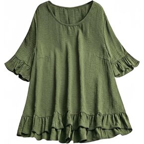 SOLY HUX Women's Plus Size Ruffle Half Sleeve Blouse Crew Neck Casual Tunic Shirt Tops in Saudi Arabia