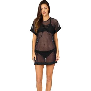 INGEAR Swimsuit Cover Ups Beach Bikini Bathing Suit Cover Up Crochet Fringe Trim Mesh Dress in Saudi Arabia