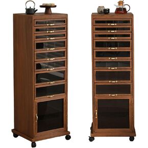 360° Rotating Jewelry Armoire with Wheels 48in Large Standing Jewelry Armoire Cabinet 10 Drawers Wood Multi-layer Jewelry Chest Necklace Hanger Watch Box No Assembly Required Dark Walnut 1pc in Kuwait