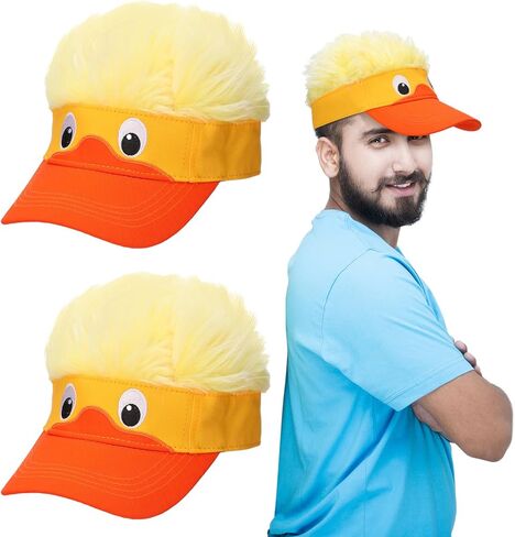 2 Pack Duck Hat with Hair for Men and Women Funny Spiked Hair Baseball Cap with Adjustable Snap Back Crazy Wig Costume in Saudi Arabia