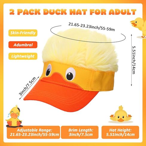 2 Pack Duck Hat with Hair for Men and Women Funny Spiked Hair Baseball Cap with Adjustable Snap Back Crazy Wig Costume in Saudi Arabia