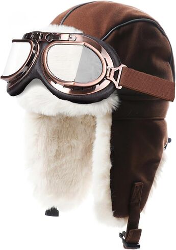 Aviator Hat and Goggles for Vintage Pilot Costume Set Fur Trapper Hat with Earflaps and Helmet Goggles for Adult Men Women in Saudi Arabia