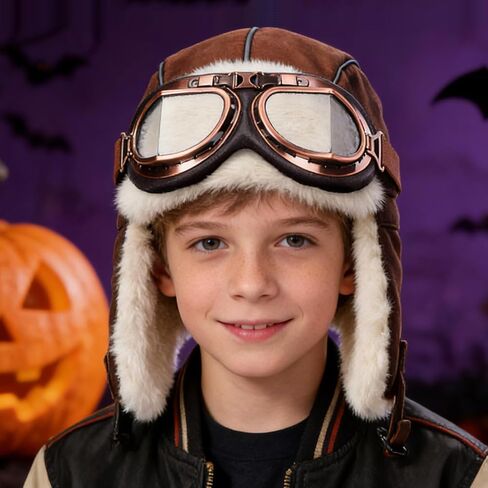 Aviator Hat and Goggles for Vintage Pilot Costume Set Fur Trapper Hat with Earflaps and Helmet Goggles for Adult Men Women in Saudi Arabia