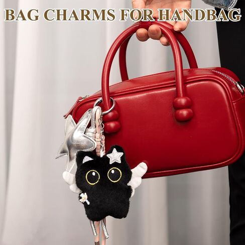 Bag Charm Cute Black Cat Plush Keychain Backpack Purse Key Chain Accessories Gifts for Women in Saudi Arabia