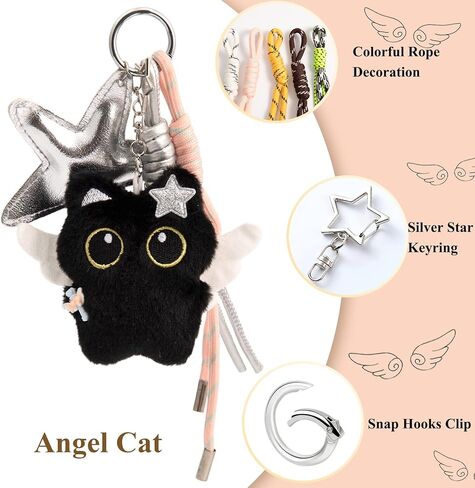Bag Charm Cute Black Cat Plush Keychain Backpack Purse Key Chain Accessories Gifts for Women in Saudi Arabia