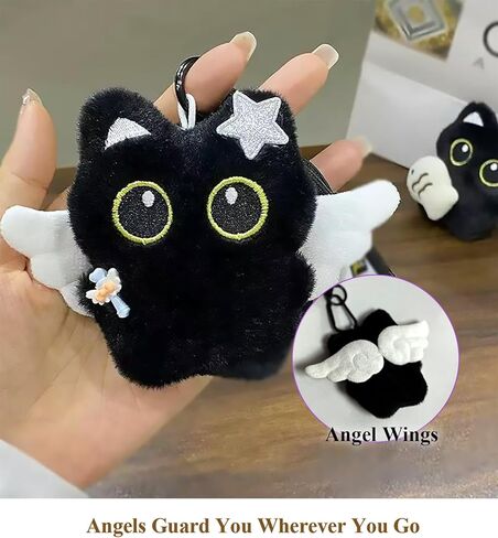 Bag Charm Cute Black Cat Plush Keychain Backpack Purse Key Chain Accessories Gifts for Women in Saudi Arabia