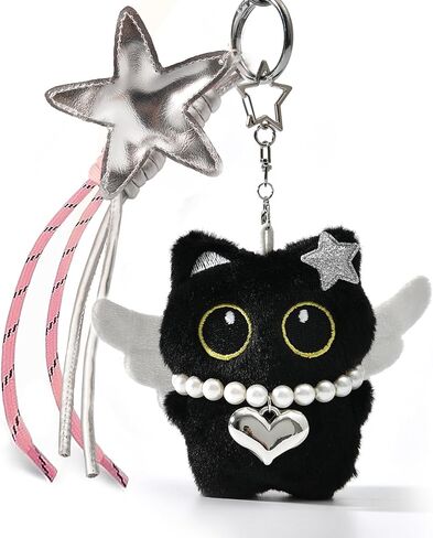 Bag Charm Cute Black Cat Plush Keychain Backpack Purse Key Chain Accessories Gifts for Women in Saudi Arabia