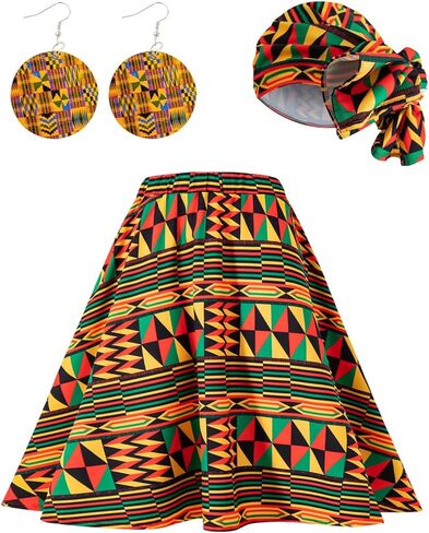 المرأة الأفريقية Dashiki تنورة عادية تمتد رئيس التفاف وشاح قطرة تتدلى الأقراط in Saudi Arabia