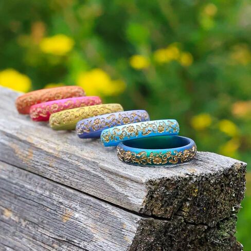 Knot Theory Nordic Bloom Silicone Ring for Men Women - Black, Metallic Blue, Cosmic Purple, Fuchsia, Northern Lights Breathable Comfort Fit 6mm Bandwidth in Saudi Arabia