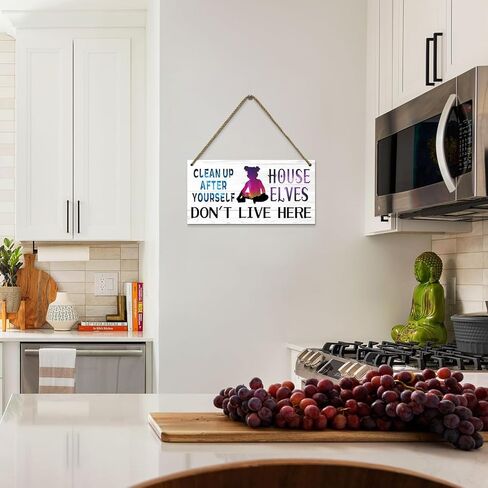 CAKIROTS Clean up after yourself House elves don't live here Sign Bathroom Signs Decor,Funny Kitchen Signs,Rules Sign,Kitchen Counter Decor 12x6 inch in Saudi Arabia
