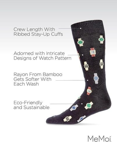 MeMoi Men's Time to Get a Watch Rayan Blend Novelty Crew Sock in Saudi Arabia
