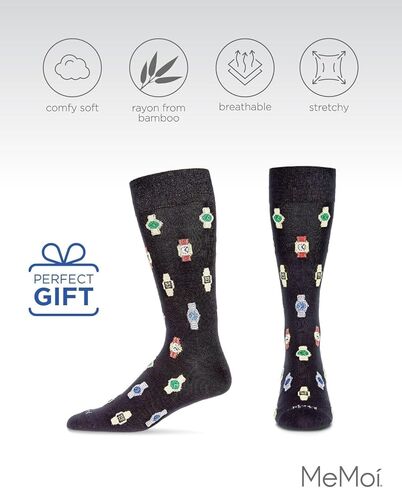 MeMoi Men's Time to Get a Watch Rayan Blend Novelty Crew Sock in Saudi Arabia