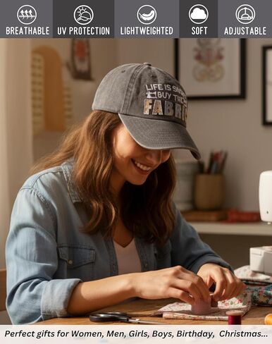 InnoBeta Quilting Gifts Cap for Women - Adjustable Vintage Washed Cotton Embroidered Hat - Gift for Sewing Lovers Crafters - Grey in Saudi Arabia