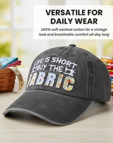 InnoBeta Quilting Gifts Cap for Women - Adjustable Vintage Washed Cotton Embroidered Hat - Gift for Sewing Lovers Crafters - Grey in Saudi Arabia