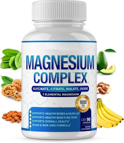 Magnesium Complex Supplement 8 Elemental 1000mg - Magnesium Glycinate, Citrate, Malate, Taurate, Chelated for Easy Absorption for Bones, Muscle, Recovery, Energy, Vegan Non-GMO 90 Capsules in Saudi Arabia