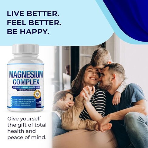 Magnesium Complex Supplement 8 Elemental 1000mg - Magnesium Glycinate, Citrate, Malate, Taurate, Chelated for Easy Absorption for Bones, Muscle, Recovery, Energy, Vegan Non-GMO 90 Capsules in Saudi Arabia