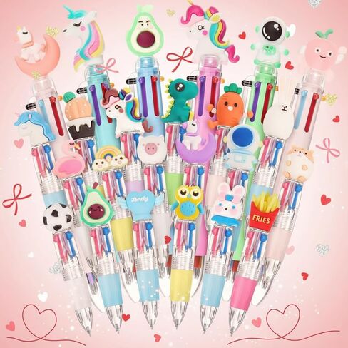 24 Pcs Multicolor Pen in One Include 18 Pcs 4 in 1 Multicolor Ballpoint Pens and 6 Pcs 6 in 1 Colored Cute Retractable Pens for Office School Supplies Students Children Gift Kids Party Favors in Kuwait