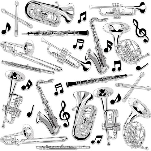 Marspark 32 Pcs Gold Musical Instruments Cutouts Musical Party Decorations Imitation Metal Paper Cut Outs for Marching Band Jazz Theme Party Decorations Music Birthday Bulletin Board Decor in Saudi Arabia