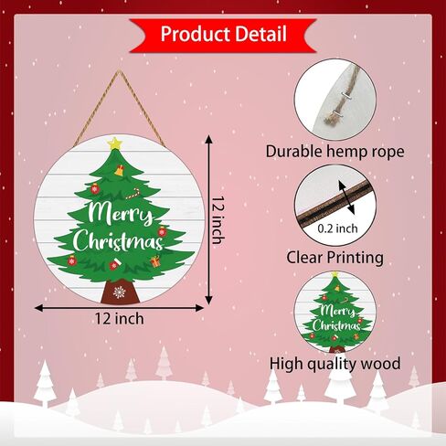 YUNKKIN Christmas Door Decorations Merry Christmas Sign Tree Wall Decor Wooden Front Door Hanger Tree Hanging Sign Wreath for Wall Indoor Home Decorations in Saudi Arabia