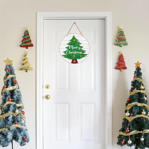 YUNKKIN Christmas Door Decorations Merry Christmas Sign Tree Wall Decor Wooden Front Door Hanger Tree Hanging Sign Wreath for Wall Indoor Home Decorations in Saudi Arabia
