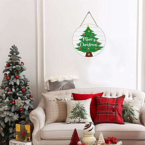 YUNKKIN Christmas Door Decorations Merry Christmas Sign Tree Wall Decor Wooden Front Door Hanger Tree Hanging Sign Wreath for Wall Indoor Home Decorations in Saudi Arabia