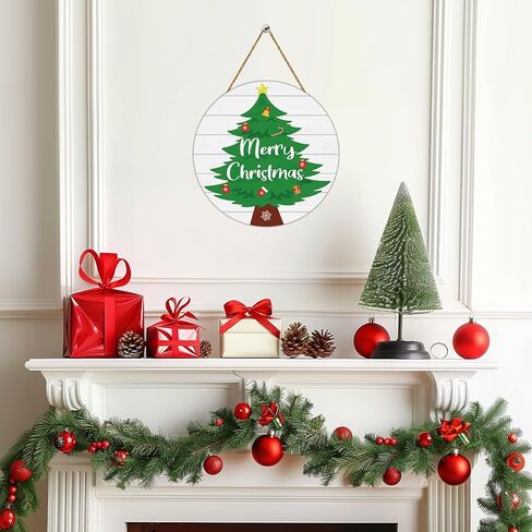 YUNKKIN Christmas Door Decorations Merry Christmas Sign Tree Wall Decor Wooden Front Door Hanger Tree Hanging Sign Wreath for Wall Indoor Home Decorations in Saudi Arabia