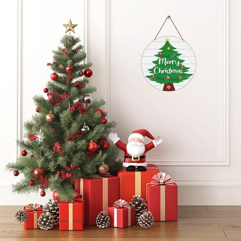 YUNKKIN Christmas Door Decorations Merry Christmas Sign Tree Wall Decor Wooden Front Door Hanger Tree Hanging Sign Wreath for Wall Indoor Home Decorations in Saudi Arabia