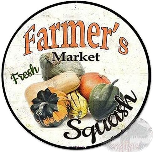 Eletina New Rustic Farmhouse Round Metal Sign Farmers Market Squash Novelty Circular Sign Retro Kitchen Decor Wall Door Hanger Decor Sign Diameter 12 in Saudi Arabia