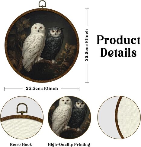 KLYTINK Vintage Owl Wall Art Decor,Retro Bird Mid Century Modern Wall Art Canvas Frame Hanging Prints, Vintage Animal Round Wall Art Decor for Bedroom,Best Gifts for Family Friends 10"x10" (BY0611) in Saudi Arabia