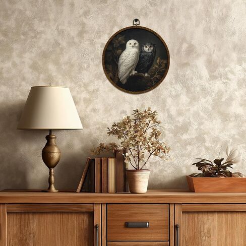 KLYTINK Vintage Owl Wall Art Decor,Retro Bird Mid Century Modern Wall Art Canvas Frame Hanging Prints, Vintage Animal Round Wall Art Decor for Bedroom,Best Gifts for Family Friends 10"x10" (BY0611) in Saudi Arabia