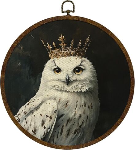 KLYTINK Vintage Owl Wall Art Decor,Retro Bird Mid Century Modern Wall Art Canvas Frame Hanging Prints, Vintage Animal Round Wall Art Decor for Bedroom,Best Gifts for Family Friends 10"x10" (BY0611) in Saudi Arabia