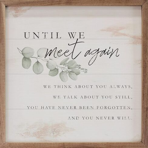 Kendrick Home Memorial Presents - Until We Meet Again Greenery Whitewash Hardwood as Remembrance Decor, Unique Bereavement, Grief, or Memorial Gifts for Loss of Loved One, Sympathy Gift, 8" x 8" in Saudi Arabia