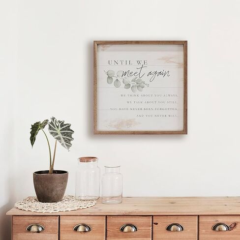 Kendrick Home Memorial Presents - Until We Meet Again Greenery Whitewash Hardwood as Remembrance Decor, Unique Bereavement, Grief, or Memorial Gifts for Loss of Loved One, Sympathy Gift, 8" x 8" in Saudi Arabia