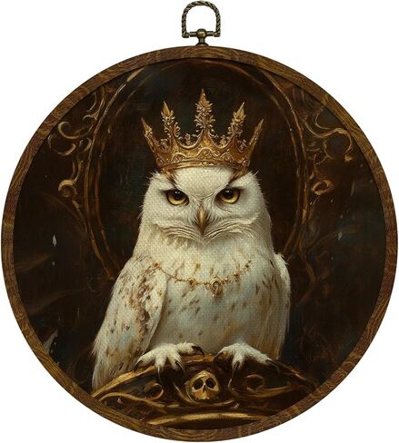 KLYTINK Vintage Owl Wall Art Decor,Retro Bird Mid Century Modern Wall Art Canvas Frame Hanging Prints, Vintage Animal Round Wall Art Decor for Bedroom,Best Gifts for Family Friends 10"x10" (BY0611) in Saudi Arabia