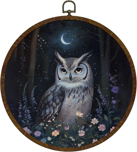 KLYTINK Vintage Owl Wall Art Decor,Retro Bird Mid Century Modern Wall Art Canvas Frame Hanging Prints, Vintage Animal Round Wall Art Decor for Bedroom,Best Gifts for Family Friends 10"x10" (BY0611) in Saudi Arabia