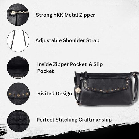 Genuine Italian Leather Boho Studded Crossbody Sling Bag - Stylish, Durable, & Perfect for Everyday Use for women in Saudi Arabia