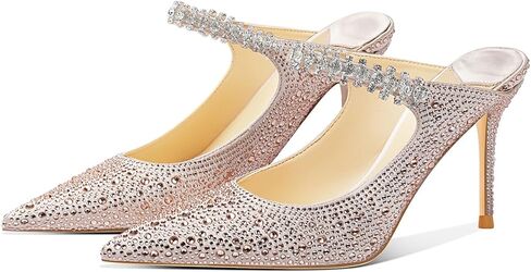 Women's Crystal Rhinestone Mules, Patent Leather Pointed Toe High Heels, 3.2 Inch Stiletto, Memory Foam Insole, Evening Party Wedding Shoes in Saudi Arabia