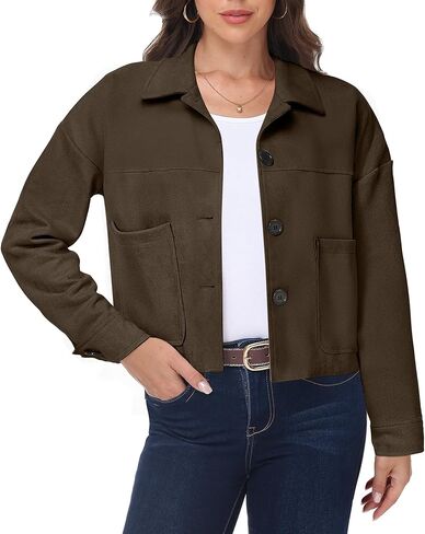 Womens Faux Suede Cropped Jacket Casual Lapel Collar Button Down Fall Jackets Vintage Winter Coats Outerwear in Saudi Arabia