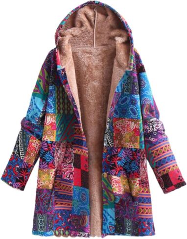 Jackets for Women Vintage Ethnic Style Sherpa Lined Coats Winter Warm Plus Size Sherpa Linen Button Up Long Warm Coat in Saudi Arabia